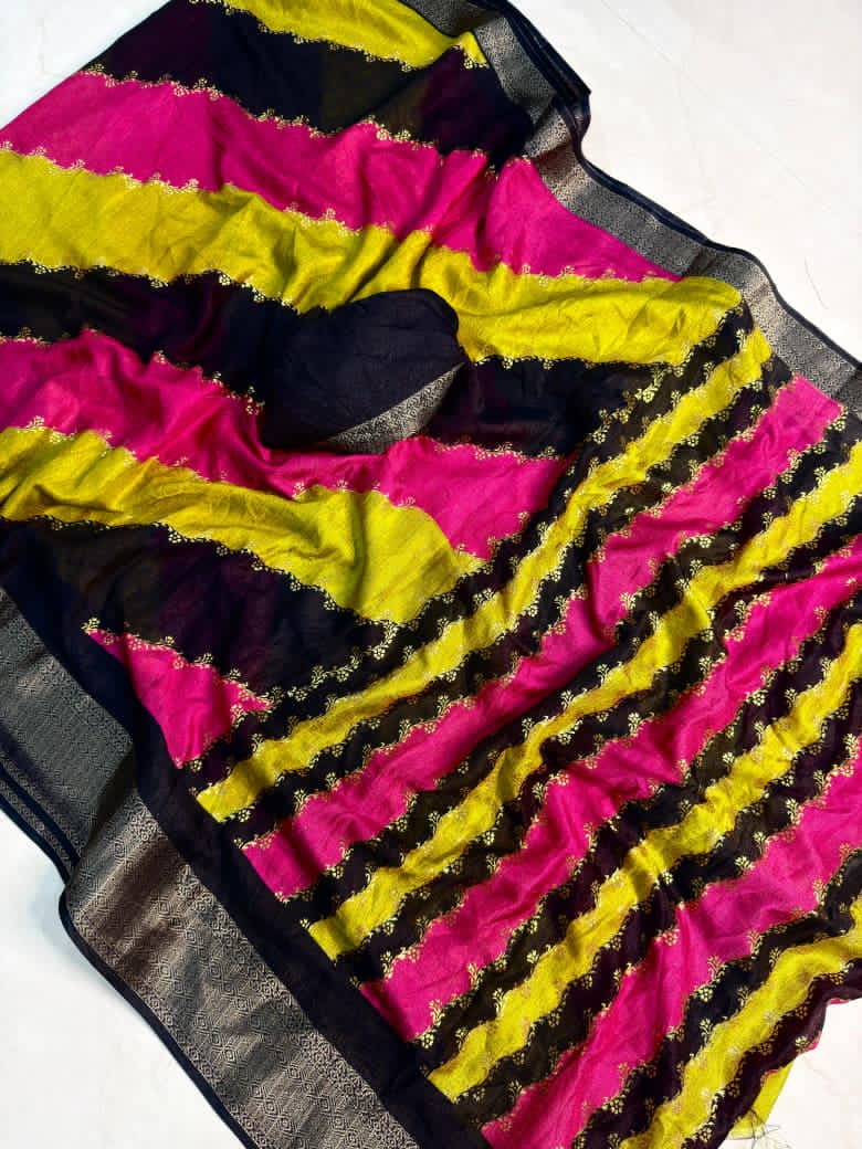 Marshmellow foil printe multi saree