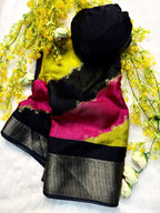 Marshmellow foil printe multi saree