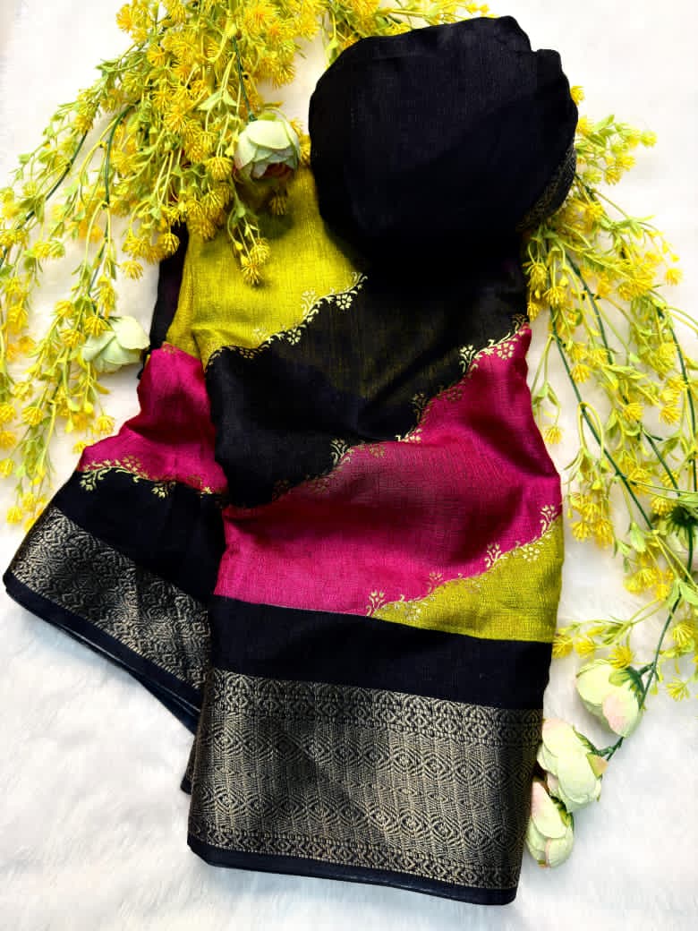 Marshmellow foil printe multi saree