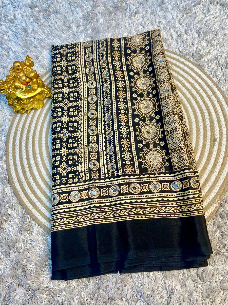 MIRROR AJARAKH PRINT SAREE