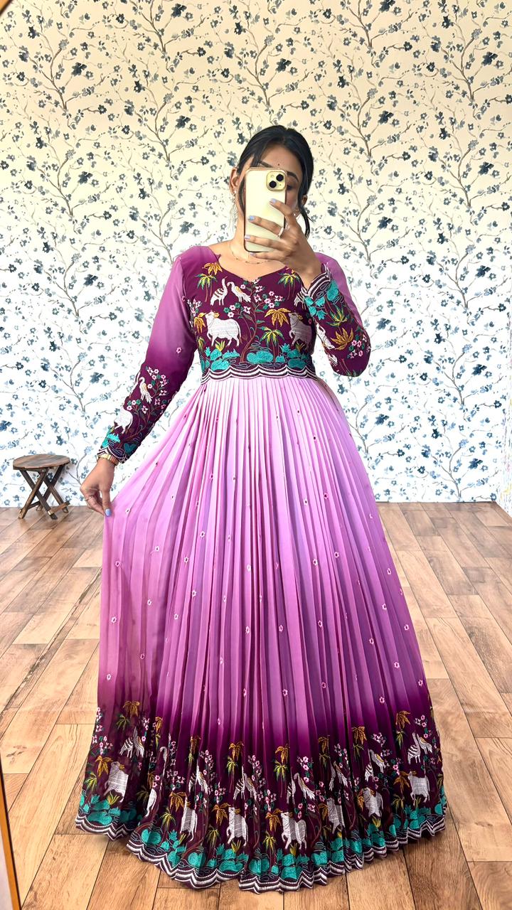 Elegant Wine & Pink Shaded Dress
