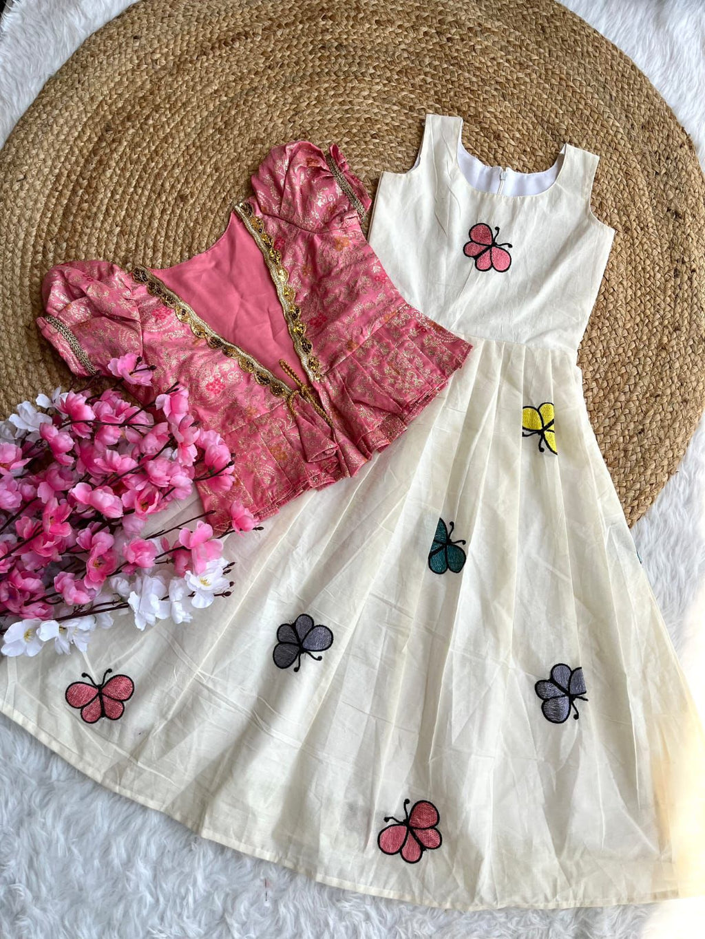 Khadi cotton with butterfly embroidery work  kid666