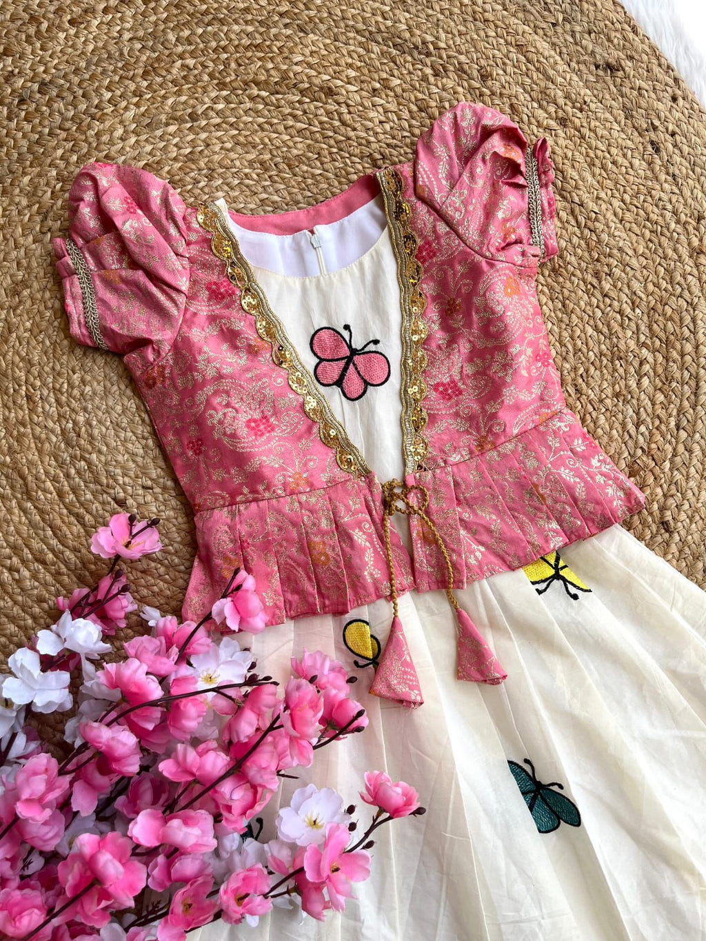 Khadi cotton with butterfly embroidery work  kid666