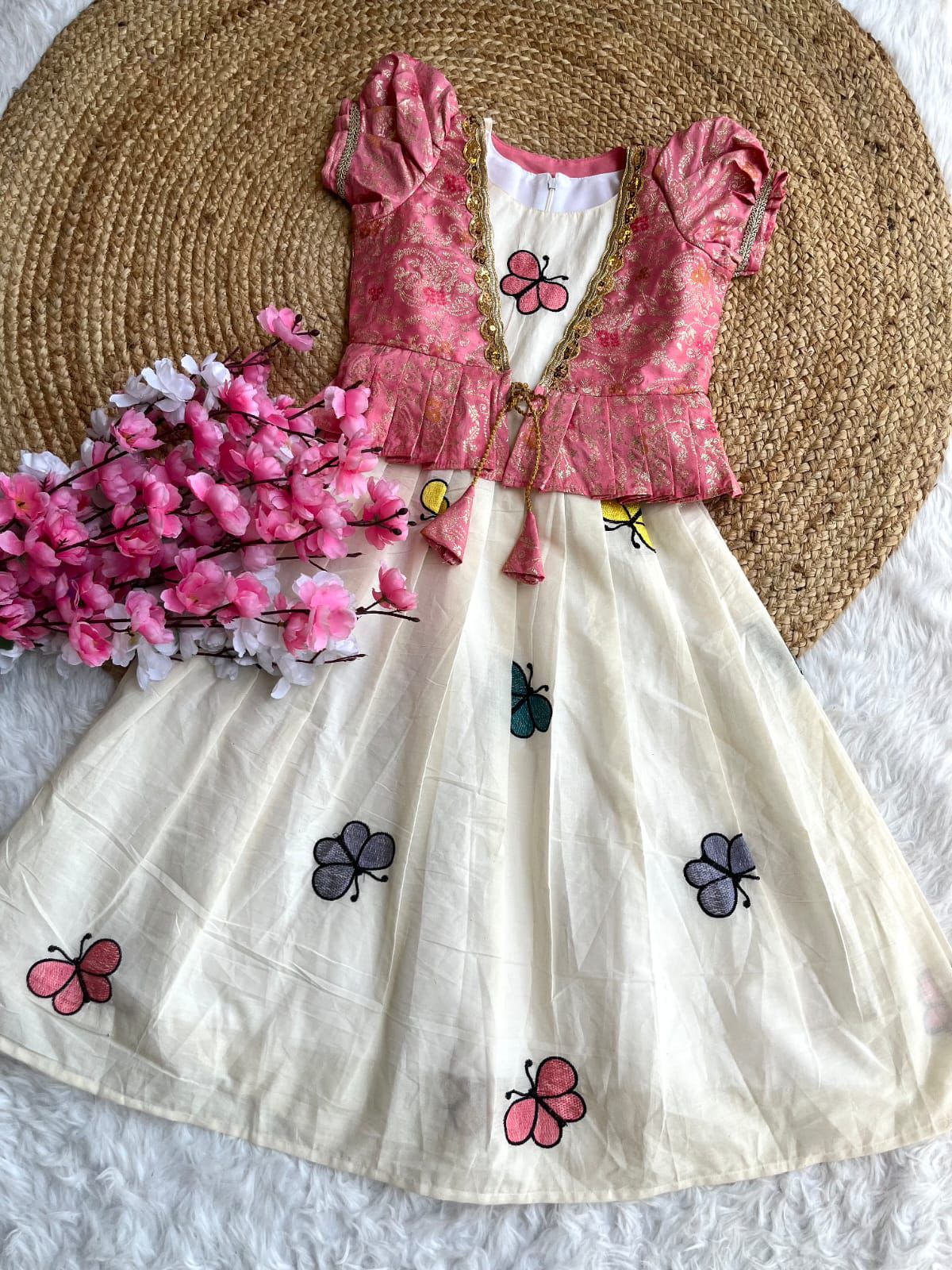 Khadi cotton with butterfly embroidery work  kid666