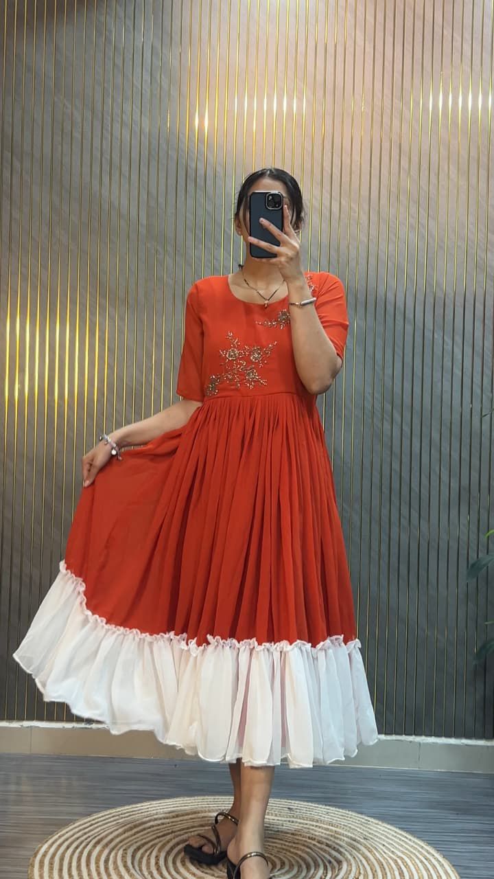 Fux Georgette  Hand work Midi Dress.