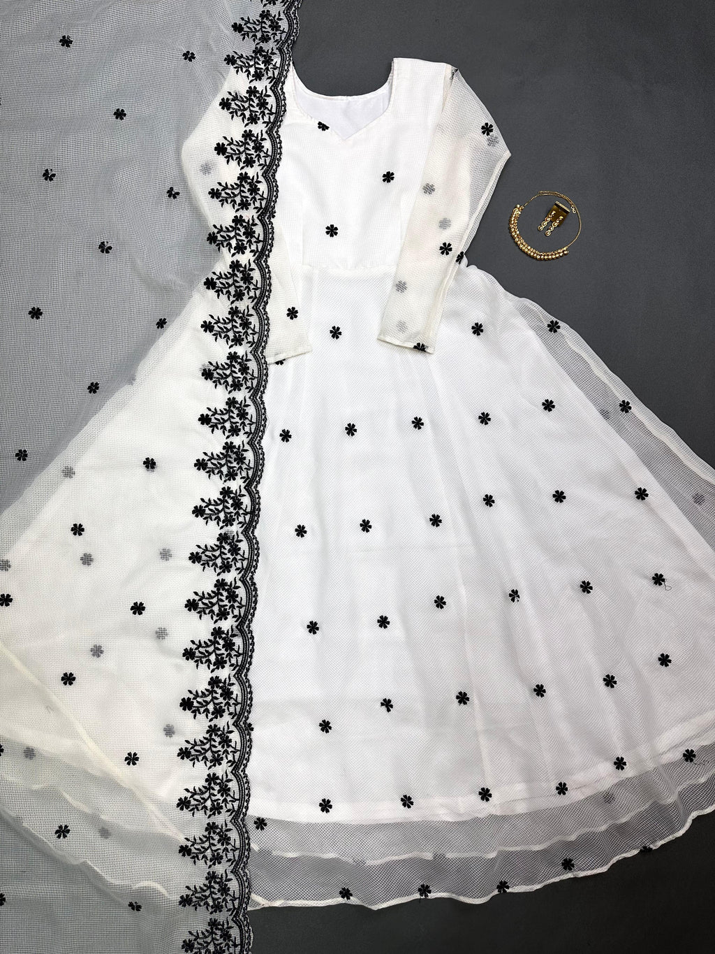 Kota Check Embroidered Anarkali