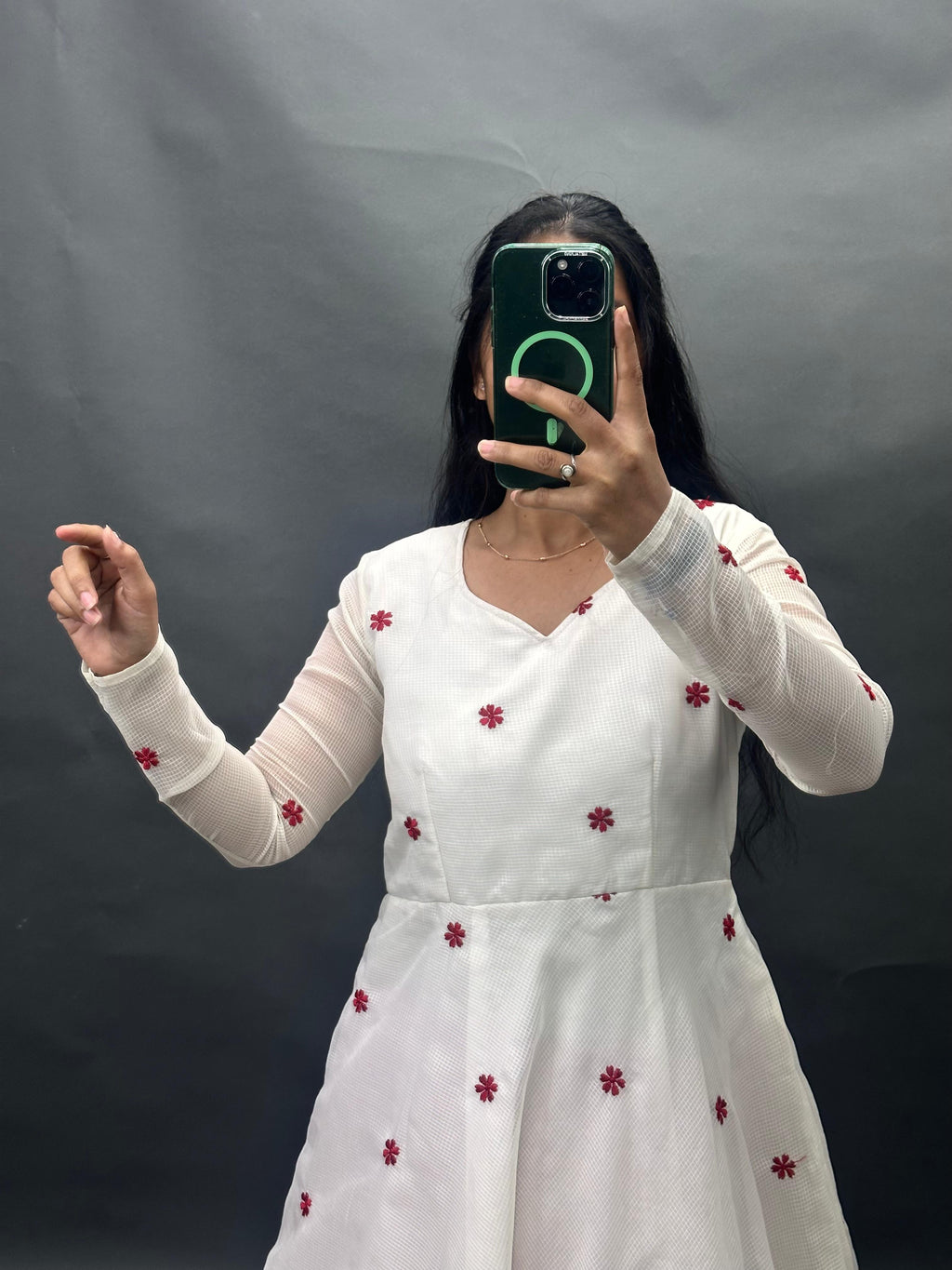 Kota Check Embroidered Anarkali