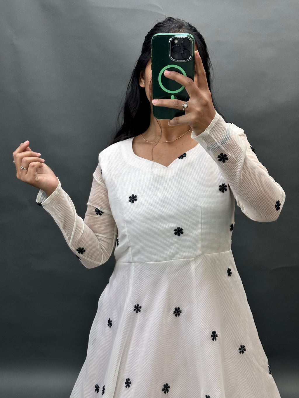 Kota Check Embroidered Anarkali