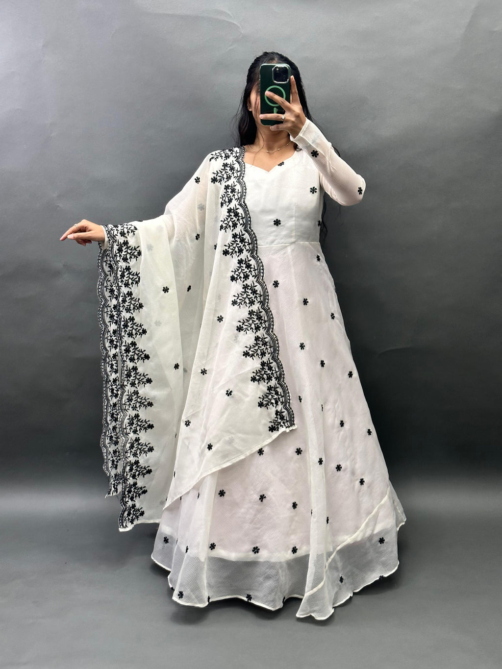 Kota Check Embroidered Anarkali