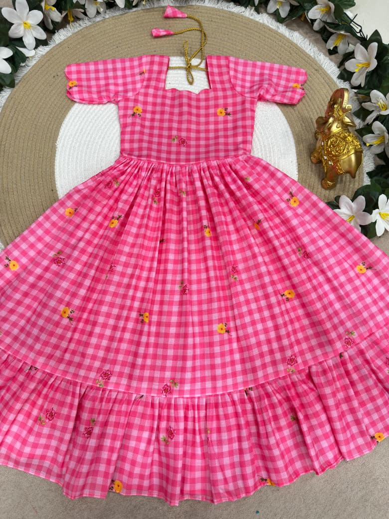 Mul-Chanderi kids summer frocks k55