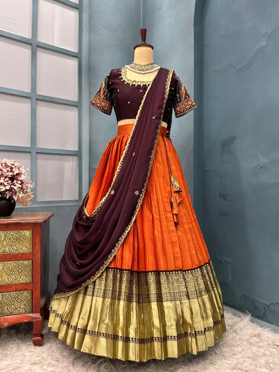 Semi kanjivaram pattu half saree  H15