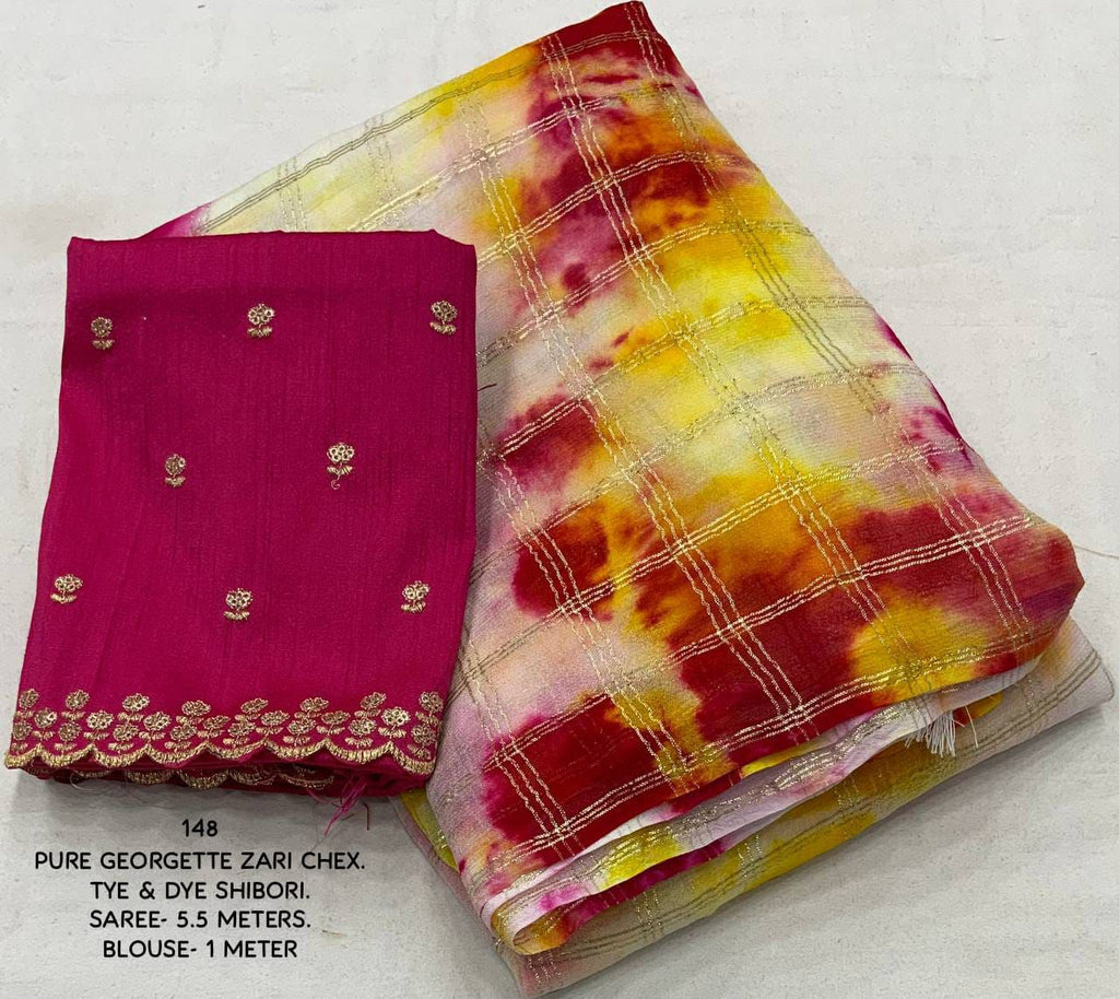 GEORGETTE ZARI CHEX SAREE.