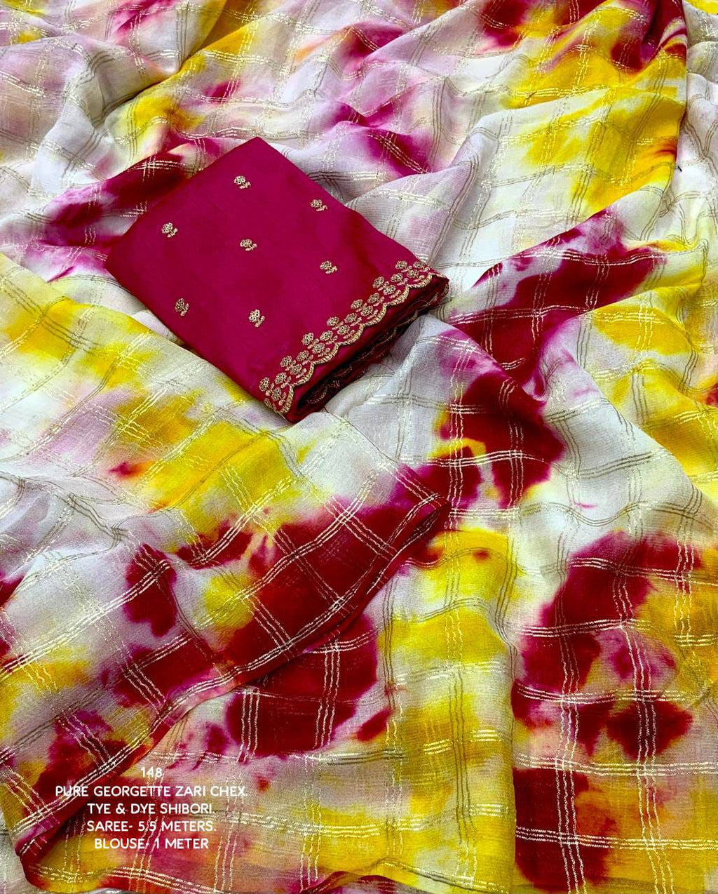 GEORGETTE ZARI CHEX SAREE.