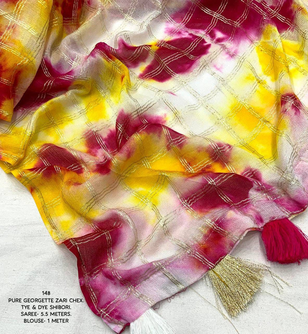GEORGETTE ZARI CHEX SAREE.
