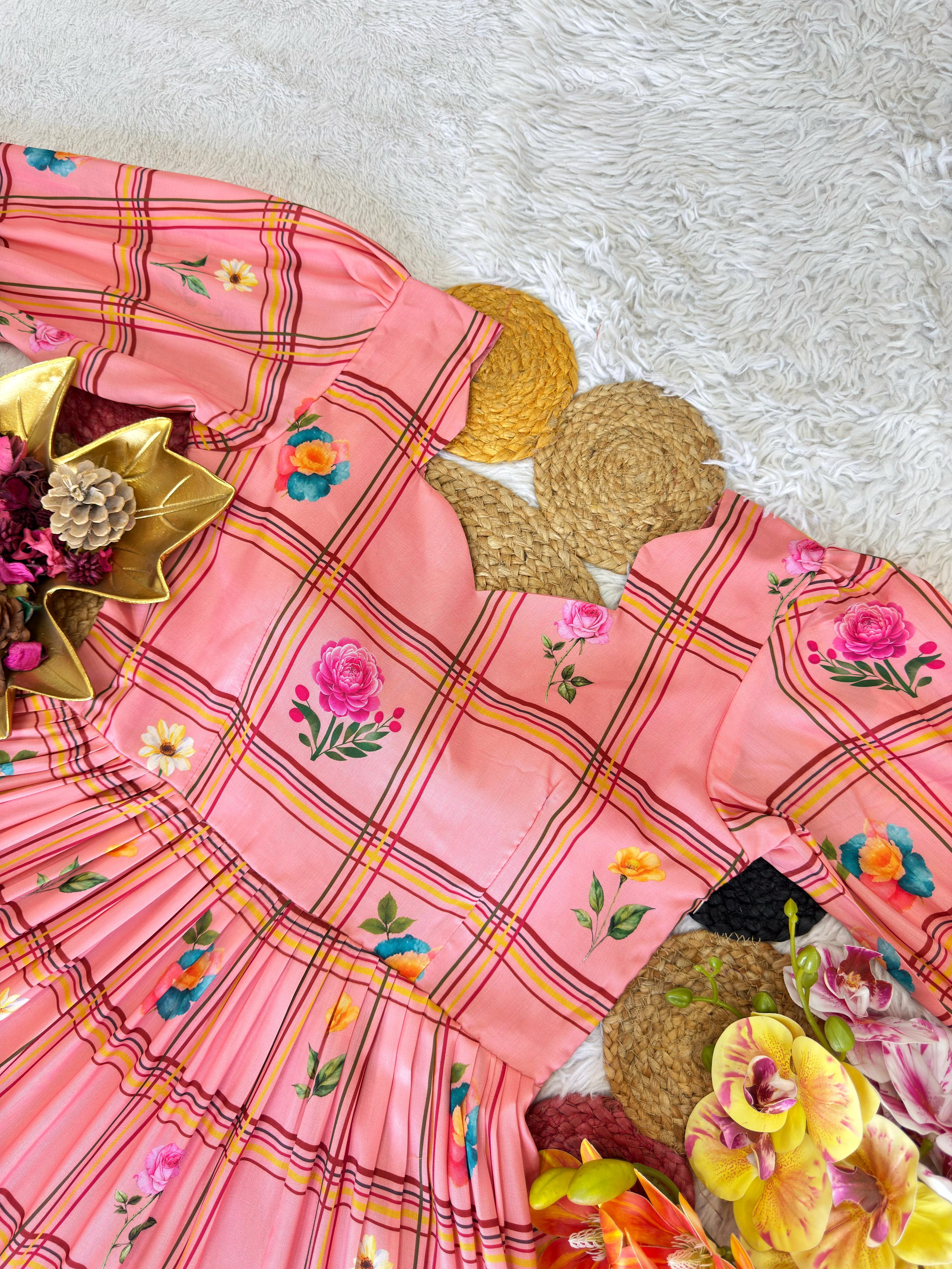 Mul Chanderi Gown Floral Printed   CH44