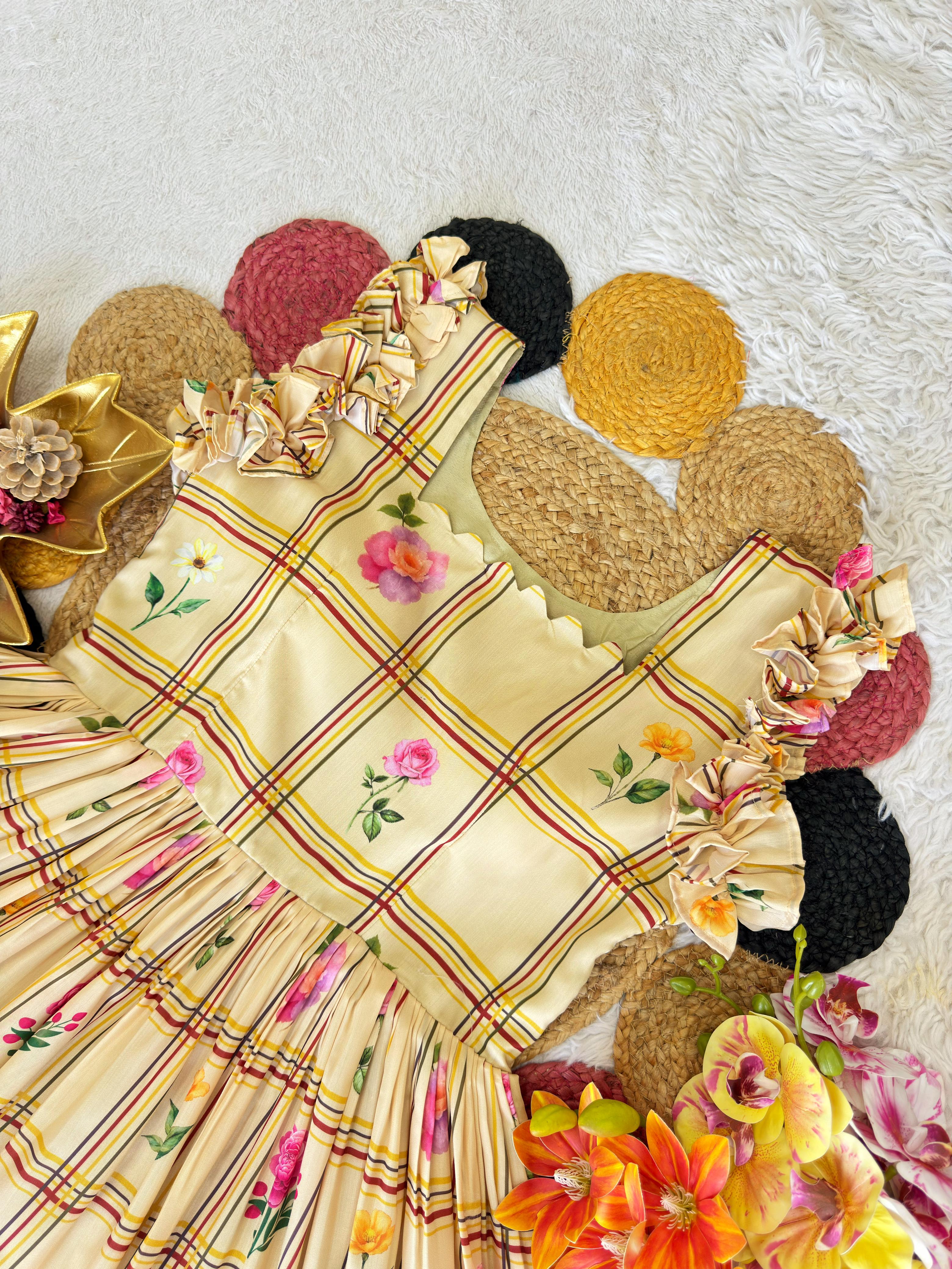 Mul Chanderi Gown Floral Printed   CH44