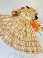 Mul Chanderi Gown Floral Printed   CH44