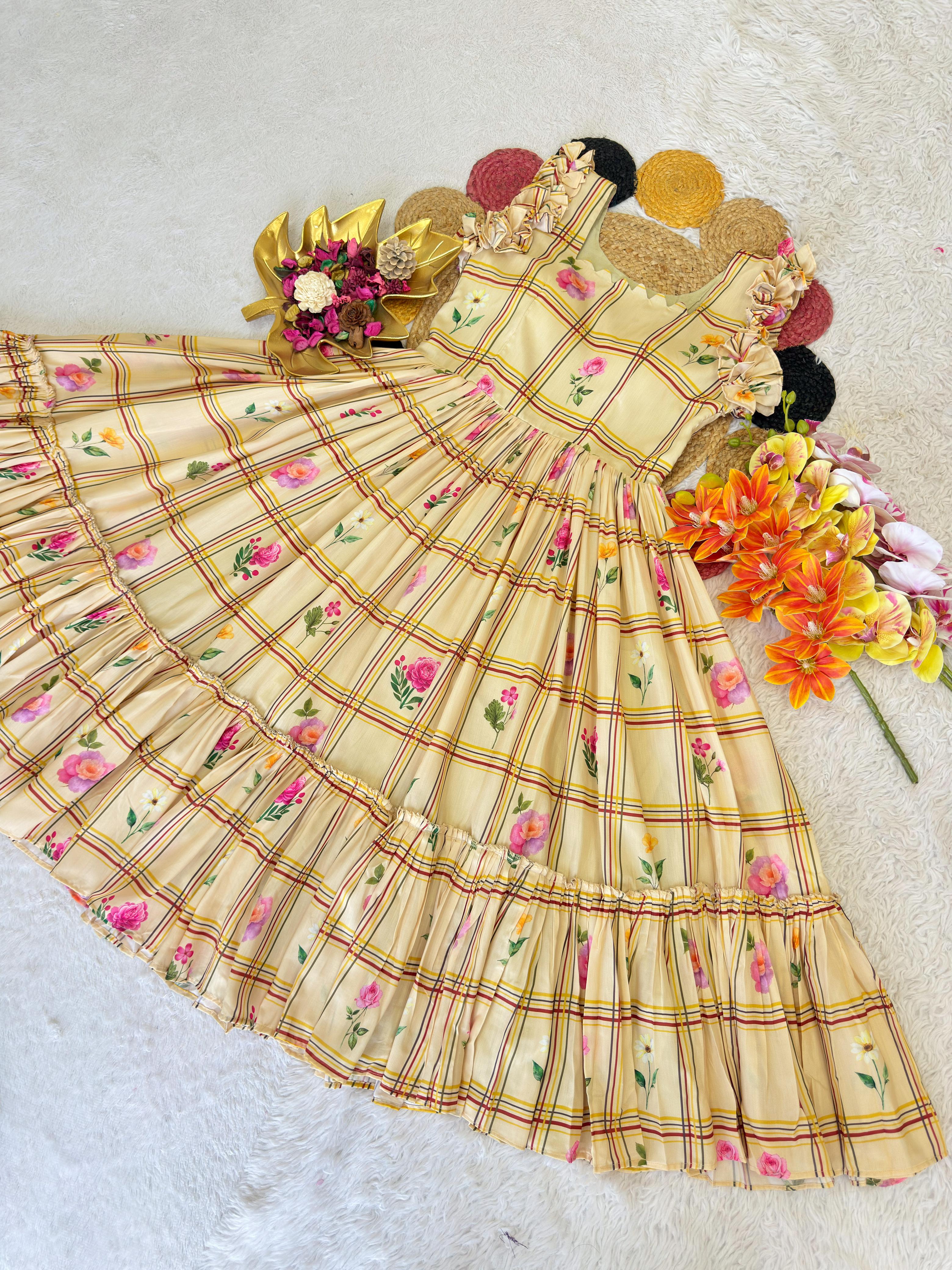 Mul Chanderi Gown Floral Printed   CH44
