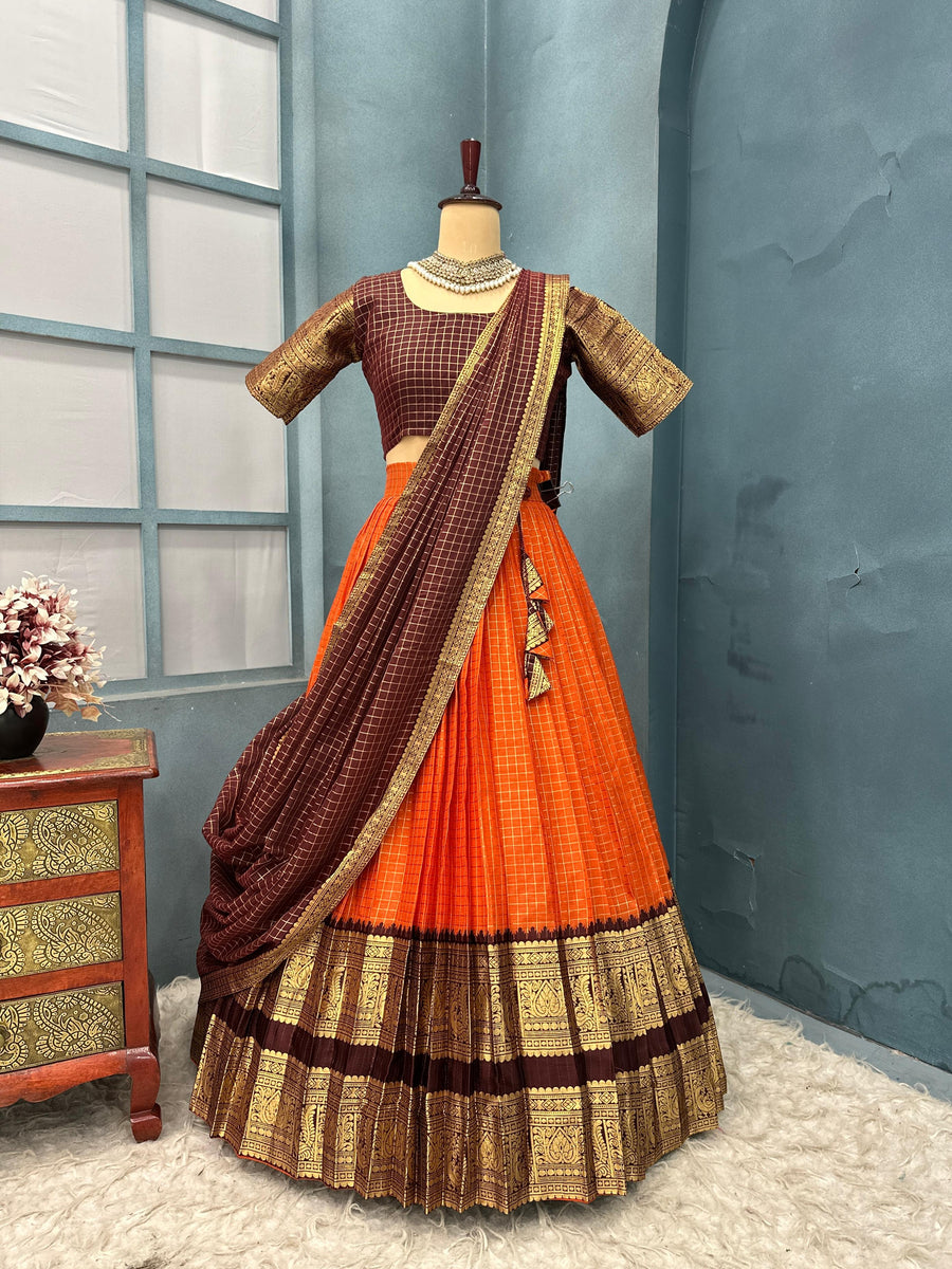 KANCHI COTTON CHECKS HALFSAREE V00