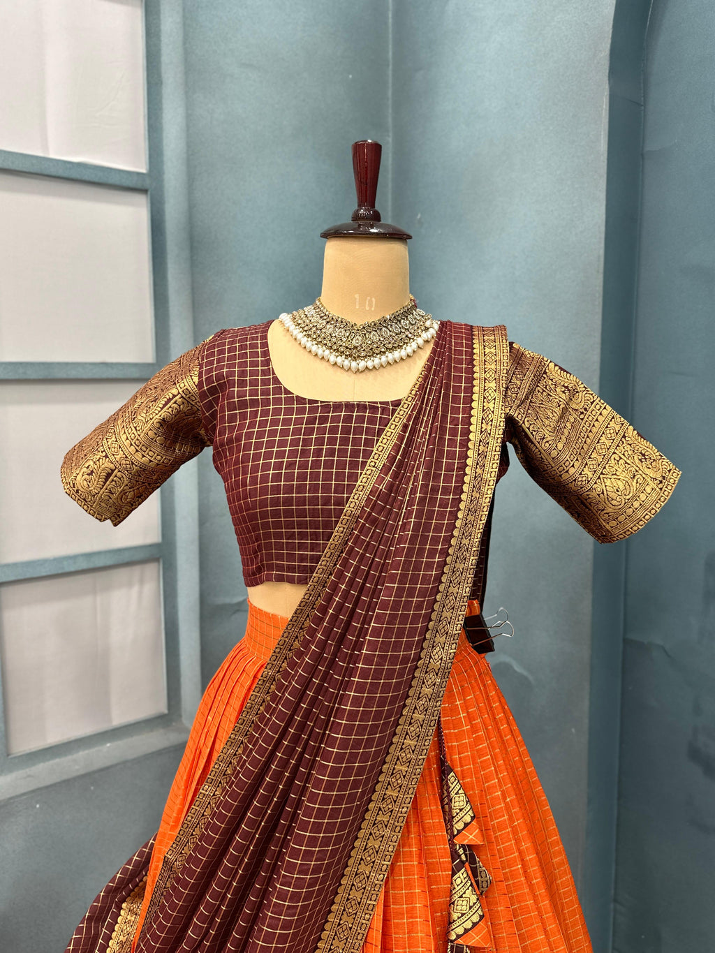 KANCHI COTTON CHECKS HALFSAREE V00