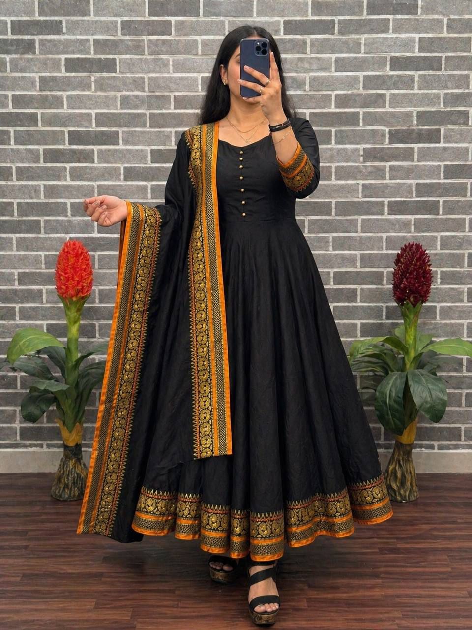 ANARKALI GOWN DUPATTA TRENDING  BLACK yodha