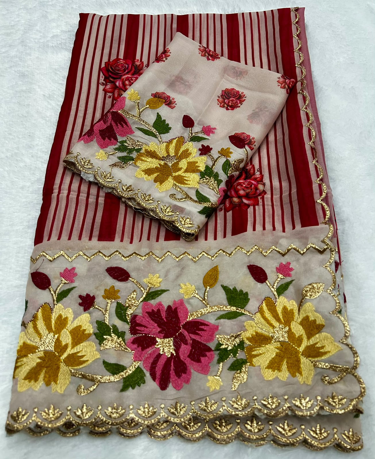 Beautiful embroidery georgette saree TCS9