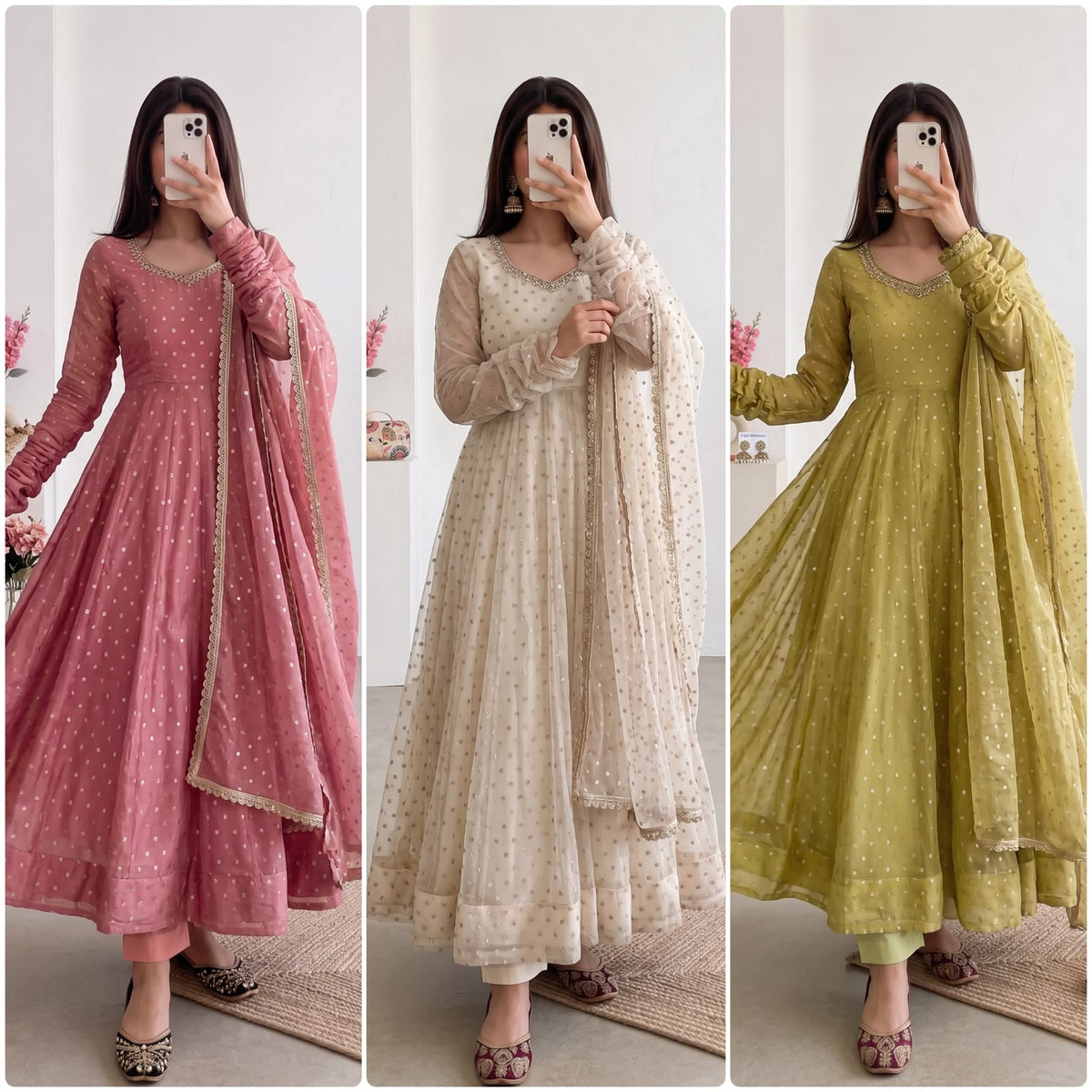 Moss Butti Silk anarkali sets BUTTI