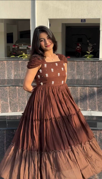Mull-Mull Cotton  Maggam Gown
