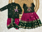 Banaras Silk Maggam Crop Top & Boy Kurta Dhoti Set | Kids Ethnic Wear Collection