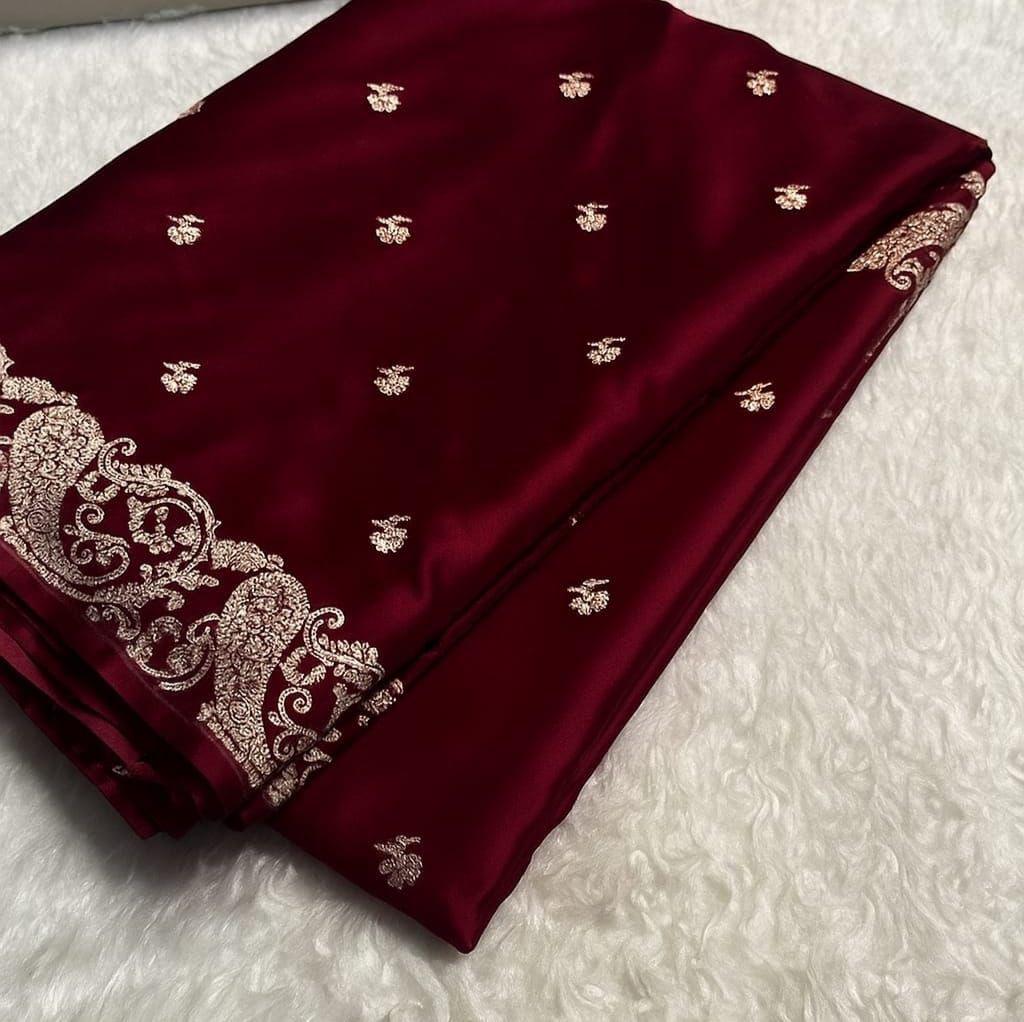 Banarasi Mashrum Katan Silk Saree – Zari Weaving Fancy Border