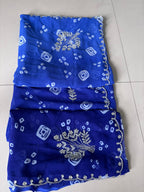 Karva Chauth Special Bandhej Saree – 60gm Jorjat with Kardana Hand Work