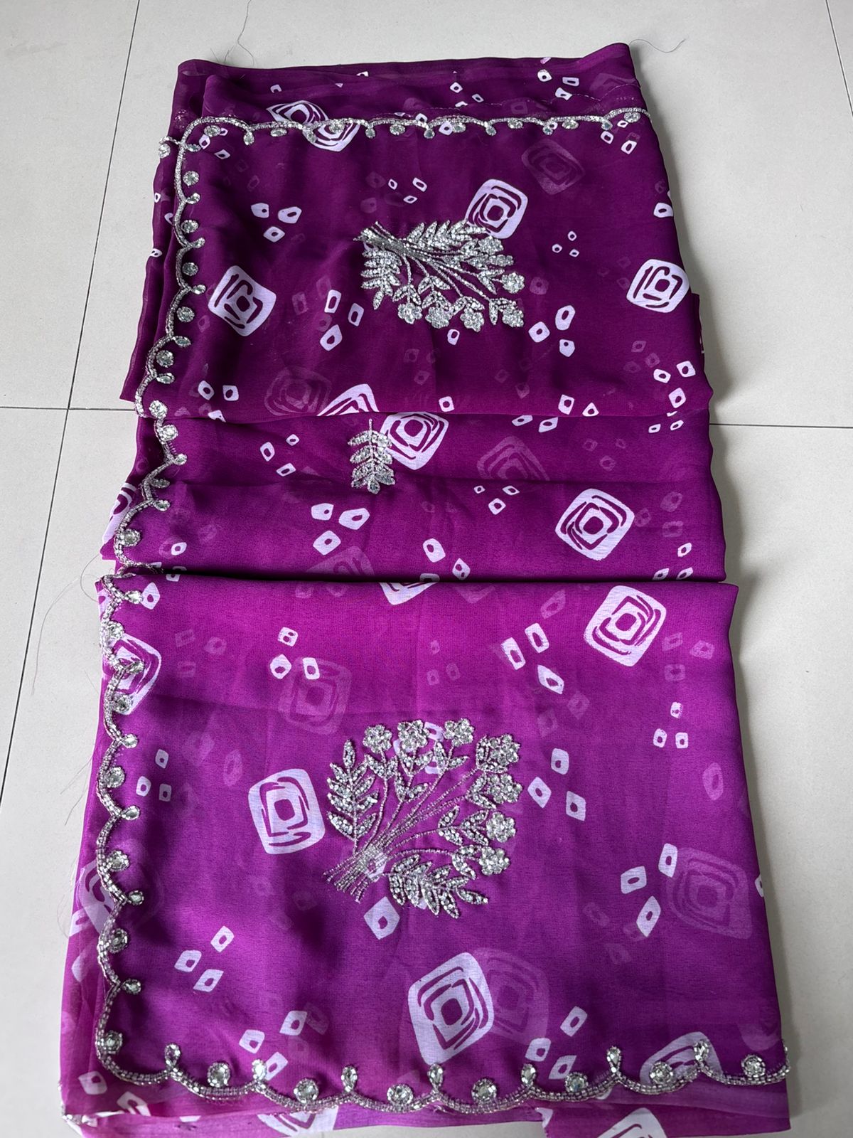 Karva Chauth Special Bandhej Saree – 60gm Jorjat with Kardana Hand Work