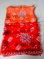Karva Chauth Special Bandhej Saree – 60gm Jorjat with Kardana Hand Work