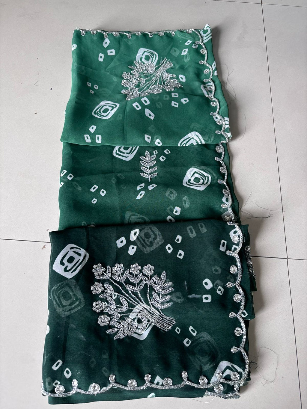 Karva Chauth Special Bandhej Saree – 60gm Jorjat with Kardana Hand Work