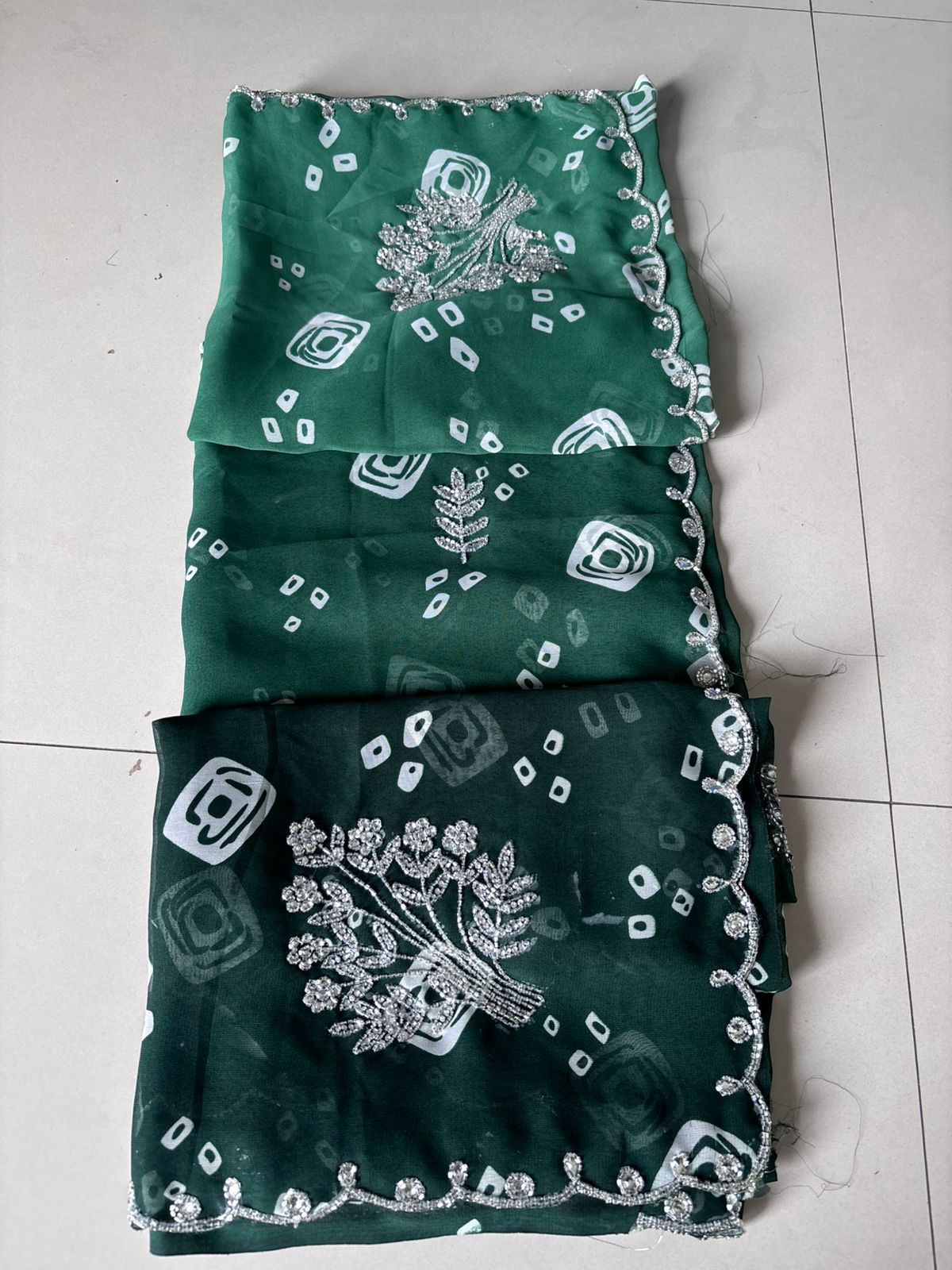 Karva Chauth Special Bandhej Saree – 60gm Jorjat with Kardana Hand Work