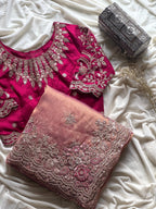 Premium Tissue Silk Saree – Multi-Colour Sequin & Coding Work | Blush Pink