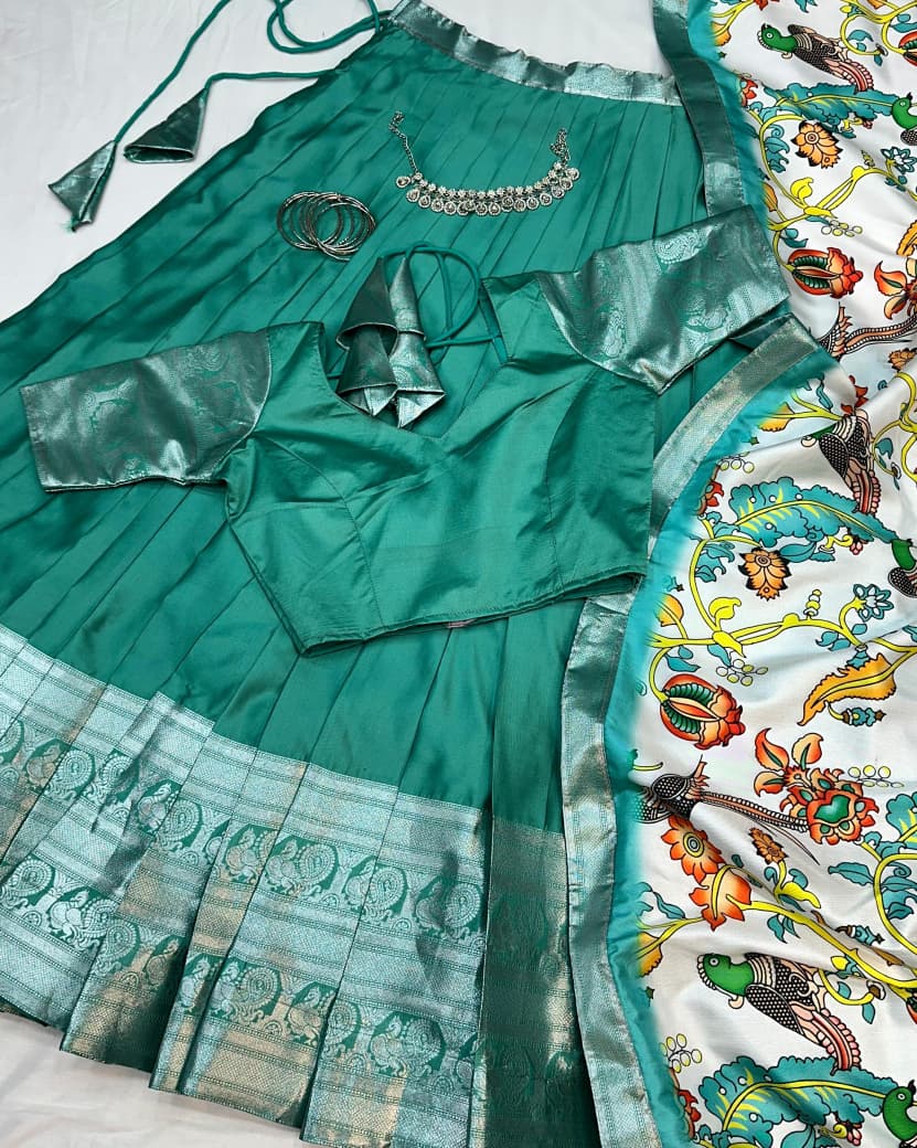 Amravati Aura Silk Lehenga Set – Narayanpet Border & Tusser Dupatta