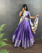Amravati Aura Silk Lehenga Set – Narayanpet Border & Tusser Dupatta