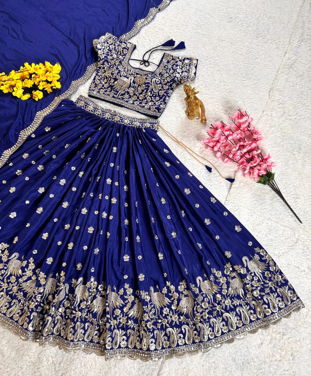 Silver Zari Sequins Embroidered Lehenga Choli – Chinon Silk Festive Collection