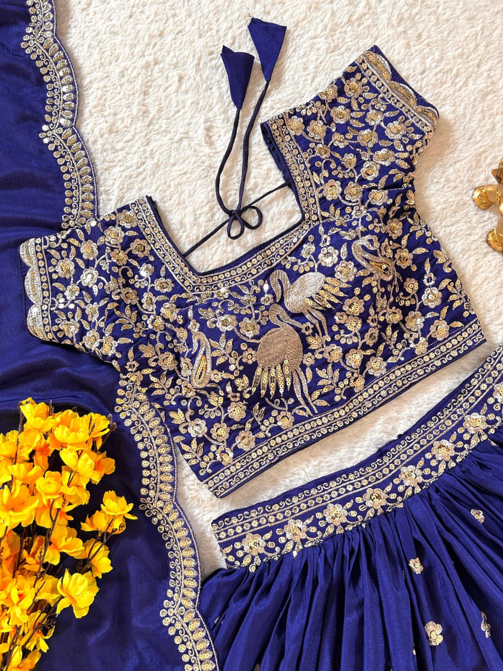 Silver Zari Sequins Embroidered Lehenga Choli – Chinon Silk Festive Collection