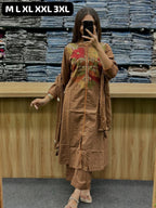 Abstract Cotton Kurta Set – Printed & Embroidered Suit with Malmal Dupatta