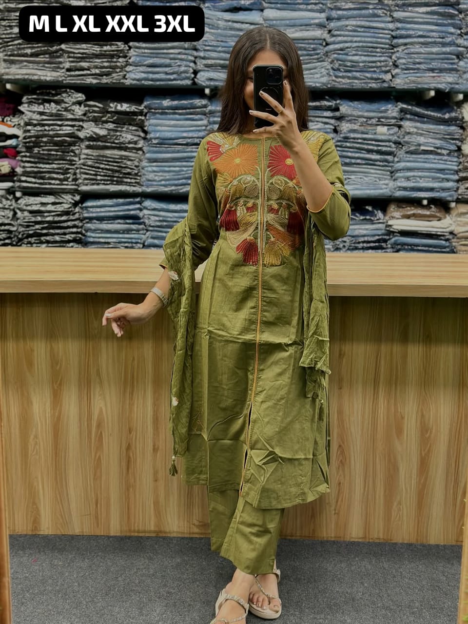 Abstract Cotton Kurta Set – Printed & Embroidered Suit with Malmal Dupatta