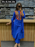 Abstract Cotton Kurta Set – Printed & Embroidered Suit with Malmal Dupatta
