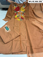 Abstract Cotton Kurta Set – Printed & Embroidered Suit with Malmal Dupatta