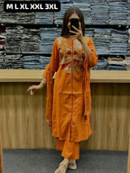 Abstract Cotton Kurta Set – Printed & Embroidered Suit with Malmal Dupatta