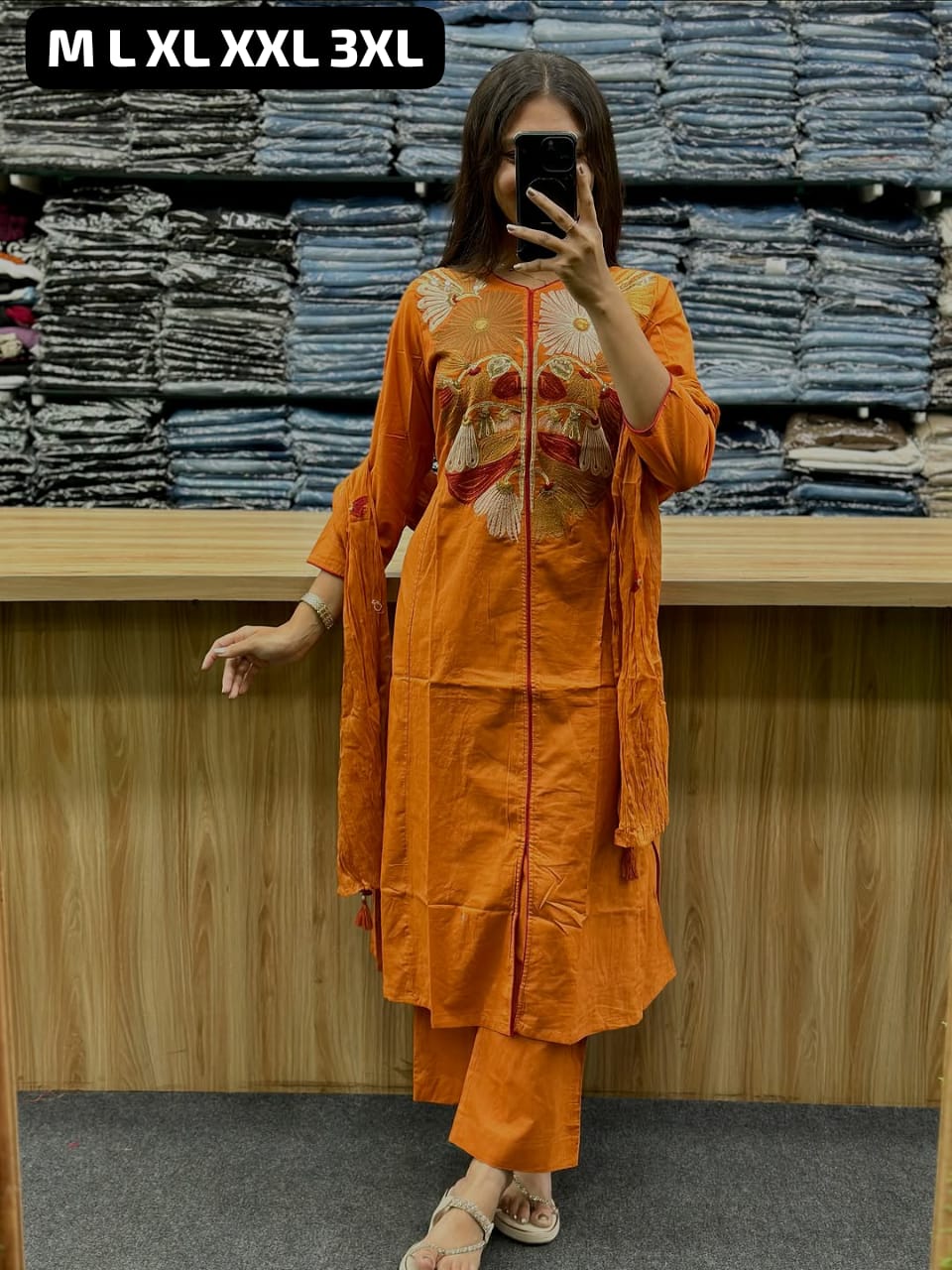 Abstract Cotton Kurta Set – Printed & Embroidered Suit with Malmal Dupatta