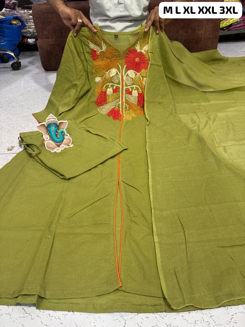 Abstract Cotton Kurta Set – Printed & Embroidered Suit with Malmal Dupatta