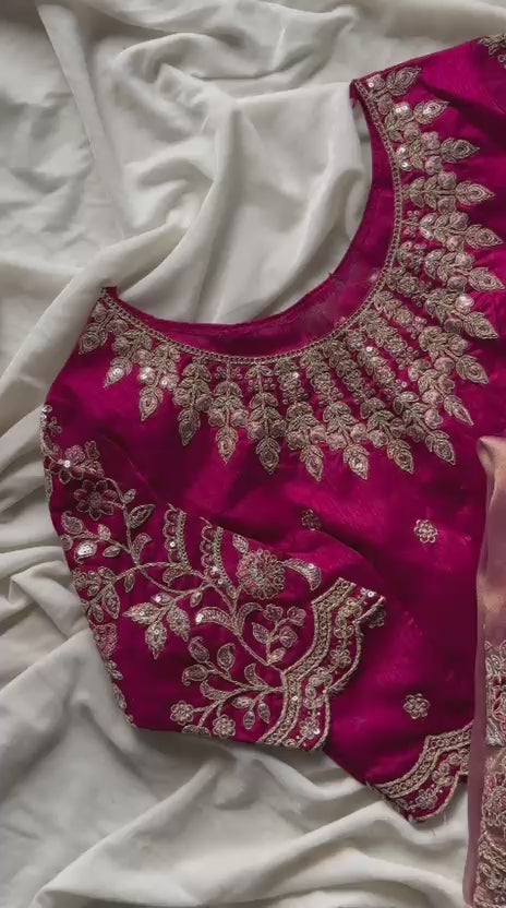 Premium Tissue Silk Saree – Multi-Colour Sequin & Coding Work | Blush Pink