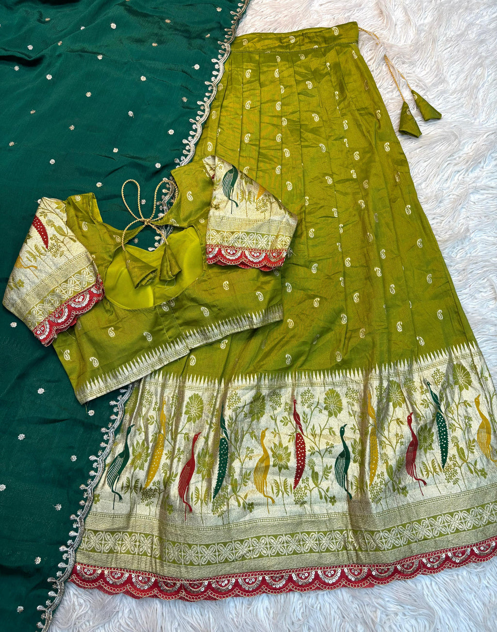 Peacock Half Saree – Tissue Cosmos Lehenga with Dupatta