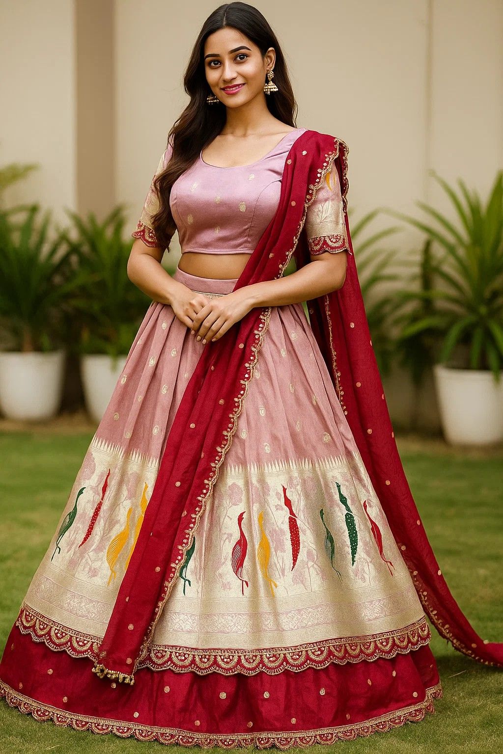 Peacock Half Saree – Tissue Cosmos Lehenga with Dupatta